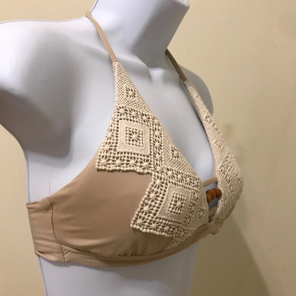 Becca Rebecca Virtue Nude Crochet Boho Bikini Top - Picture 2 of 8